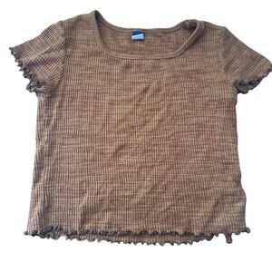 Old Navy Tan Ribbed Lettuce Hem Tee - Size Large (10/12)